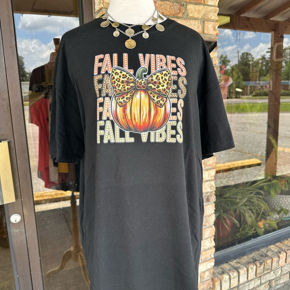 Black 'Fall Vibes' Graphic T-Shirt